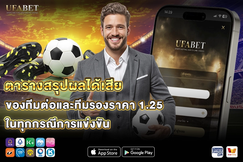 ตารางสรุปผลได้เสียของทีมต่อและทีมรองราคาบอล 1.25